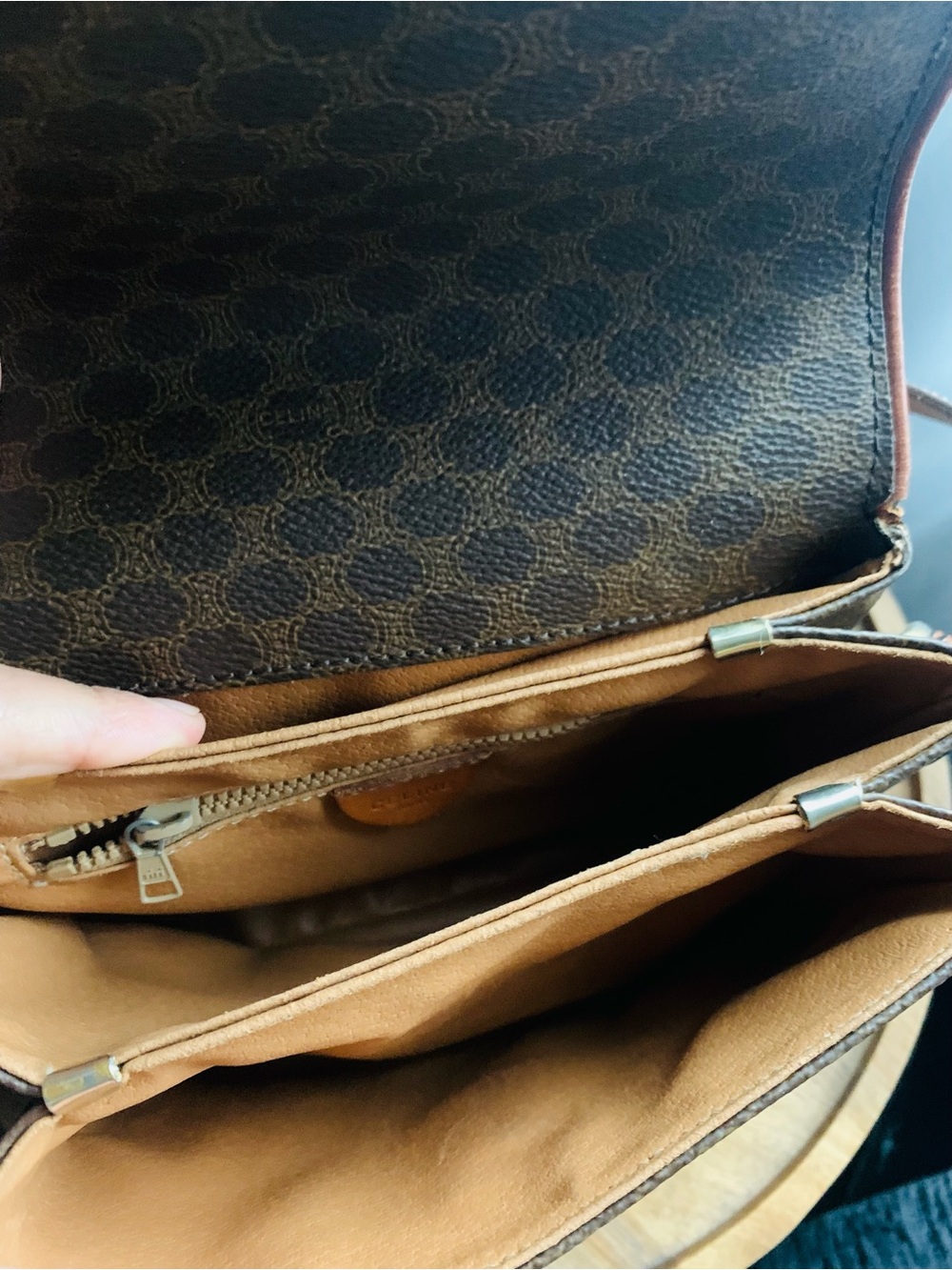 Celine Triomphe Macadam Monogram Canvas Mini Crossbody Brown with Tan Trim - Picture 11 of 15
